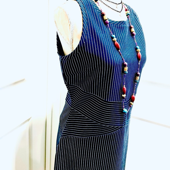 Michael Michael Kors Sleeveless navy & white striped dress size 12 office wear - Picture 1 of 5